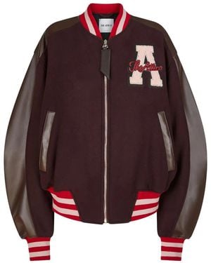 The Attico Leather-Sleeved Logo-Patch Bomber Jacket - Red