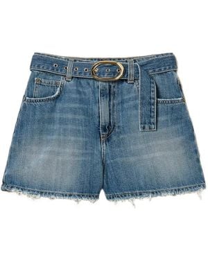 Twinset Denim Shorts With Belt - Blue