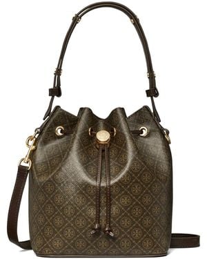 Tory Burch Small T Monogram Bucket Bag - Brown