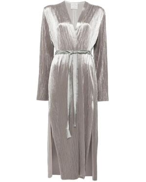 forte_forte Plissé-Effect Belted Coat - Gray