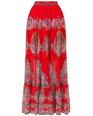 CAMILLA Falda Larga Con Detalle Floral - Rojo