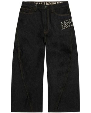 Aape By A Bathing Ape Logo-Embroidered Contrast-Stitch Trousers - Black
