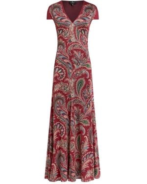 Etro Paisley-Print Short-Sleeved Maxi Dress - Purple