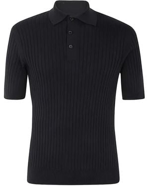 Brunello Cucinelli Ribbed-Knit Polo Shirt - Black