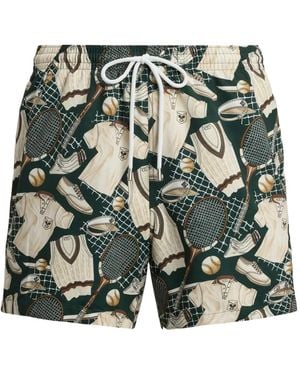 Ralph Lauren Tennis-print Drawstring Swim Shorts - Green