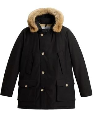Woolrich Cappotto Con Cappuccio E Finiture - Nero