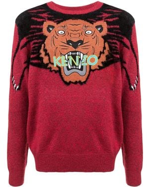 KENZO 'Tiger' Intarsien-Pullover - Rot