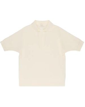 Slowear V-Neck Crêpe Polo Top - Natural