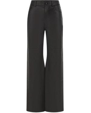 TRUE AVENUE Logo-Patch Leather Pants - Black