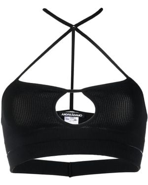 ANDREADAMO Ribbed-Knit Halterneck Bralette - Black