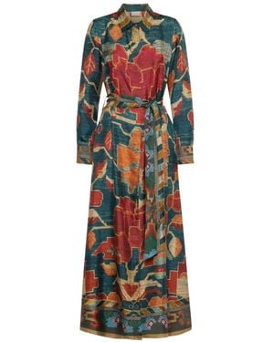 Pierre Louis Mascia Aloe Belted Tapestry-Print Maxi Shirt Dress - White