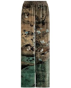 Pierre Louis Mascia Graphic-Print Velvet Trousers - Green