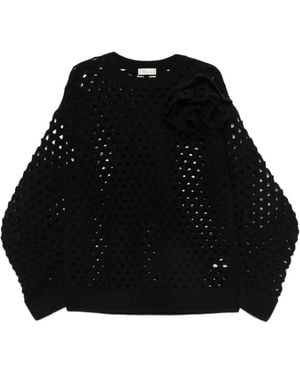Blumarine Crochet-Knit Floral-Appliqué Sweater - Black