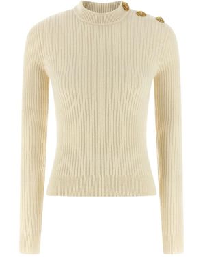 Balmain Ribbed Sweater Maglioni Bianco-Donna - Neutro