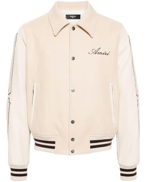 Amiri Bones Appliqué-detail Varsity Jacket - Natural