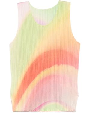 Pleats Please Issey Miyake Groove-Print Pleated Top - Pink