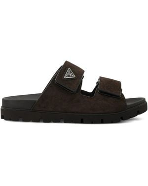 Prada Logo-Appliqué Strapped Sandals - Noir
