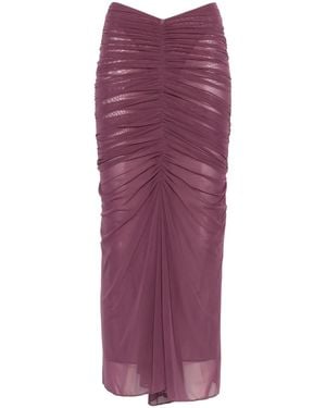 Mugler Ruched Mesh Maxi Skirt - Purple