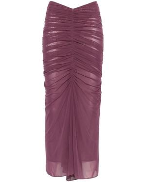 Mugler Ruched Mesh Maxi Skirt - Purple