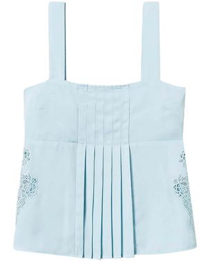 Twinset Embroidery Pleated Twill Top - Blue