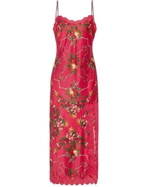Cara Cara Floral Lace-Trimmed Slip Dress - Red