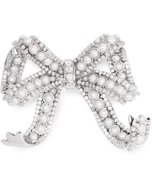 Self-Portrait Crystal-Embellished Bow Brooch - White