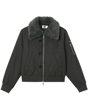 Izzue Faux-Shearling Collar Jacket - Black