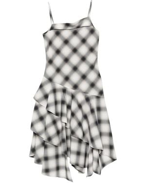 Feng Chen Wang Ruffled-Detail Check-Pattern Midi Dress - White