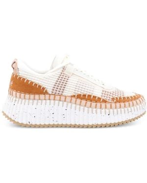 Chloé Nama Textured-Sole Lace-Up Sneakers - White