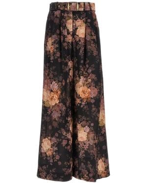 Zimmermann Illustration Tuck Floral-Print Silk Trousers - Black