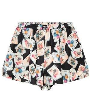 MSGM Playing-Card-Print Shorts - White
