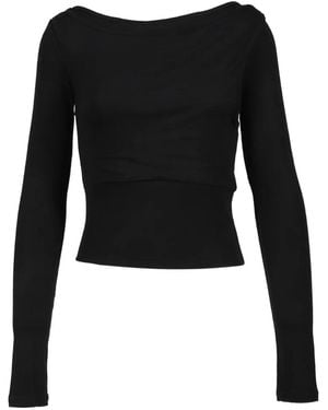 BOHEMSEO Twisted Ribbed Blouse - Black