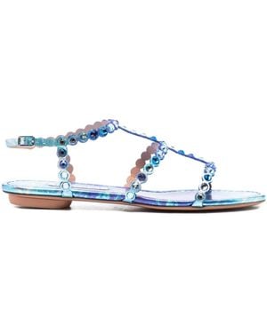 Aquazzura Tequila Crystal-Embellished Leather Sandals - Blue