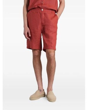 Alpha Studio Elasticated-Waist Linen Shorts - Red