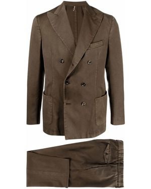 Dell'Oglio Double-Breasted Wool Suit - Brown