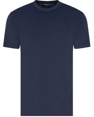 Giorgio Armani Embroidered-Logo Cotton T-Shirt - Blue