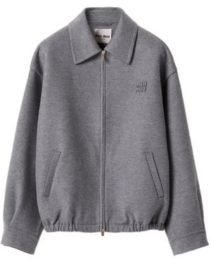 Miu Miu Jacke mit Logo-Stickerei - Grau
