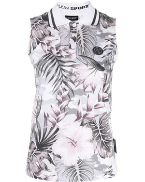 Philipp Plein Floral Sleeveless Polo Shirt - White