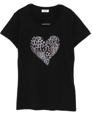 Liu Jo Heart-embellished cotton T-shirt - Negro