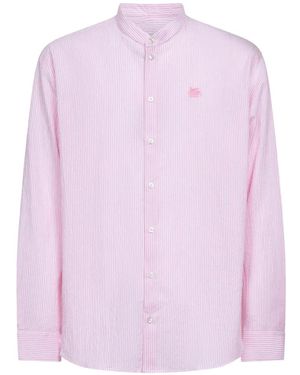 Etro Striped Seersucker Cotton Logo Shirt - Pink