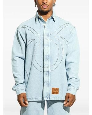 Garcia Embellished Oversized Denim Shirt - Blue