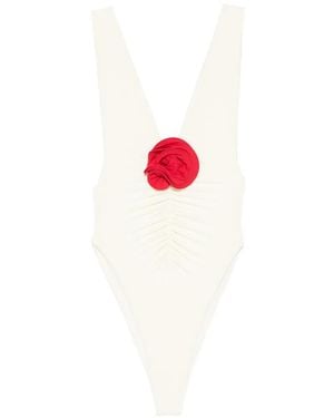 LaRevêche Samira Floral-Appliqué Swimsuit - Red