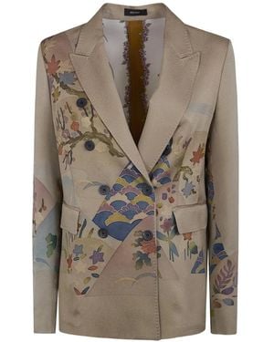 Ibrigu Floral-Print Double-Breasted Blazer - Gray