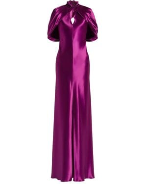 Alberta Ferretti Tie-Neck Open-Back Maxi Dress - Purple