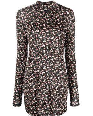 Palm Angels Floral-Print Mock Neck Dress - Black