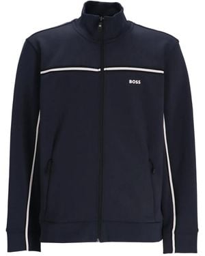 BOSS Logo-Print Zip-Up Jacket - Blue