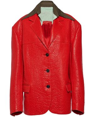 Prada Single-Breasted Leather Jacket - Red