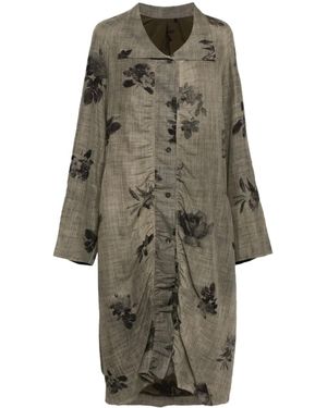 Ziggy Chen Stand-Collar Back-Pleated Coat - Grey