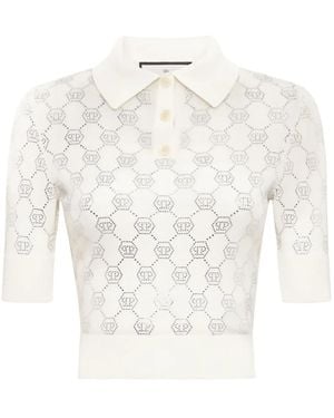 Philipp Plein Monogram Knitted Polo Shirt - Natural