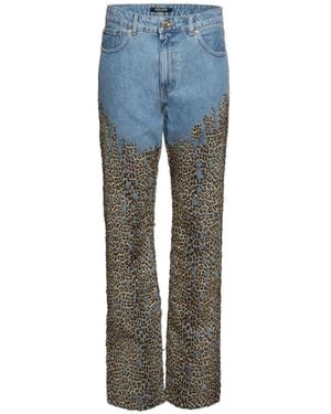 Roberto Cavalli Leopard-Print Five-Pocket Jeans - Blue